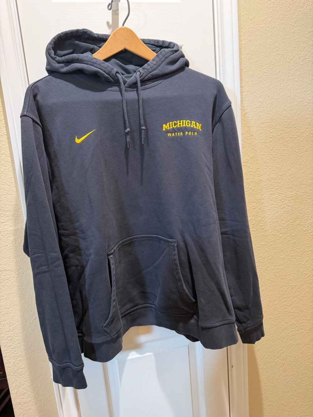 Nike Navy Michigan Water Polo Hooded Sweatshirt with Yellow Logo